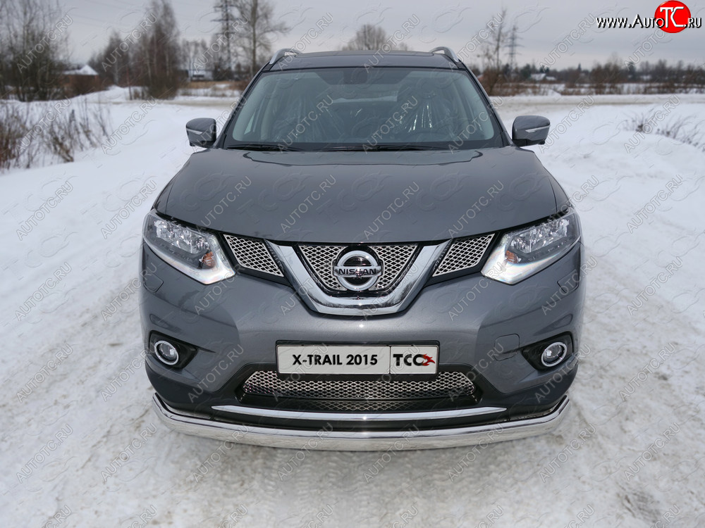 23 899 р. Защита переднего бампера нижняя овальная 75х42 мм ТСС Тюнинг Nissan X-trail 3 T32 дорестайлинг (2013-2018) (нержавейка)  с доставкой в г. Воронеж