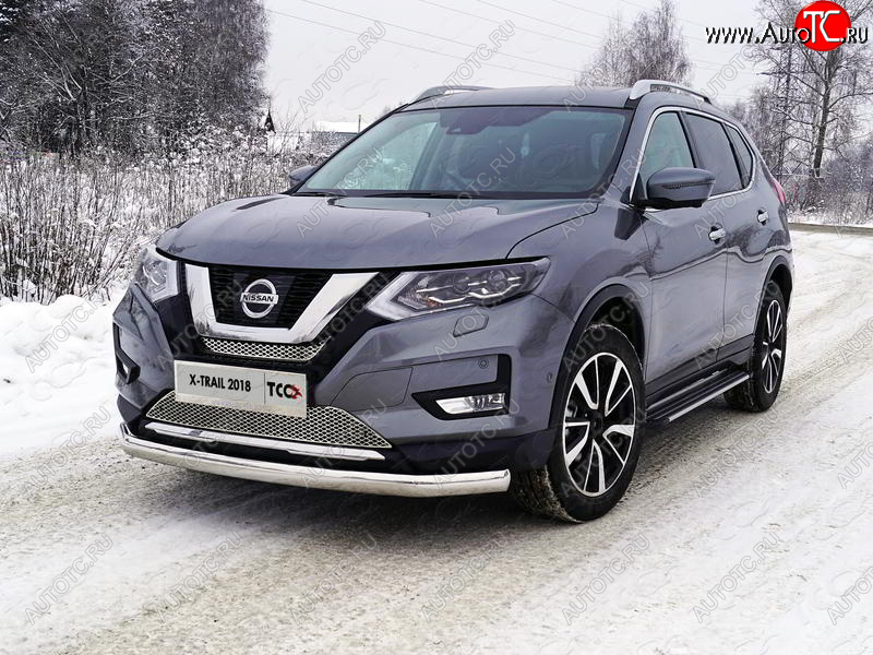 25 499 р. Защита переднего бампера нижняя овальная 75х42 мм ТСС Тюнинг Nissan X-trail 3 T32 рестайлинг (2017-2022) (нержавейка)  с доставкой в г. Воронеж