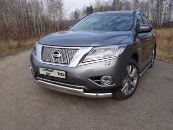 Защита передняя нижняя овальная двойная 75х75 мм ТСС Тюнинг Nissan Pathfinder R52 дорестайлинг (2012-2017) (нержавейка)