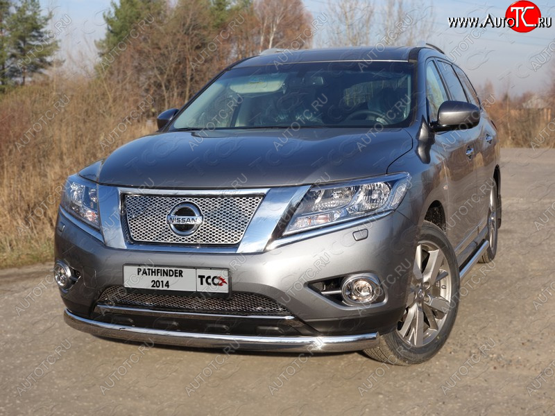23 899 р. Защита переднего бампера нижняя овальная 75х42 мм ТСС Тюнинг Nissan Pathfinder R52 дорестайлинг (2012-2017) (нержавейка)  с доставкой в г. Воронеж