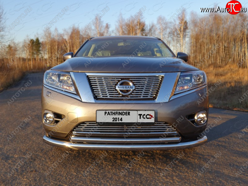 7 349 р. Нижняя декоративная вставка в бампер ТСС Тюнинг Nissan Pathfinder R52 дорестайлинг (2012-2017) (d 12 мм)  с доставкой в г. Воронеж