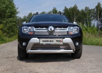 12 749 р. Защита переднего бампера нижняя овальная 75х42 мм ТСС Тюнинг Renault Duster HS рестайлинг (2015-2021) (нержавейка)  с доставкой в г. Воронеж. Увеличить фотографию 1