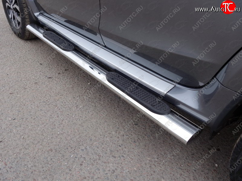 33 999 р. Пороги овальные гнутые с накладкой 75х42 мм ТСС Тюнинг Renault Duster HS рестайлинг (2015-2021) (серые)  с доставкой в г. Воронеж