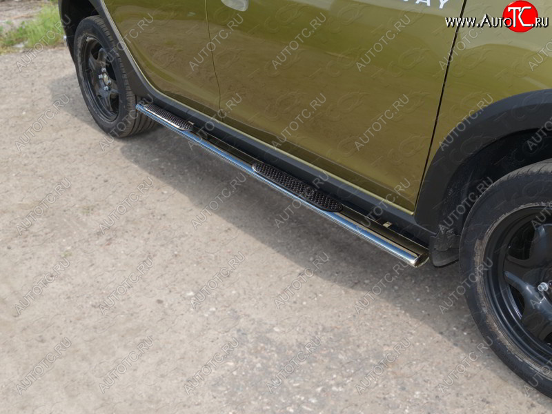 29 749 р. Пороги овальные с накладкой 75х42 мм ТСС Тюнинг  Renault Sandero Stepway  (B8) (2014-2018) дорестайлинг (серые)  с доставкой в г. Воронеж