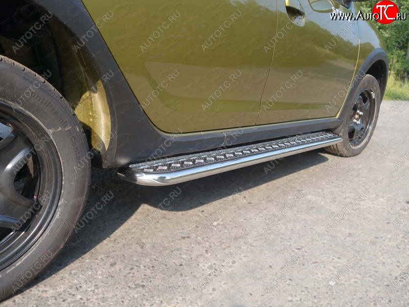 27 849 р. Пороги с площадкой 42,4 мм ТСС Тюнинг  Renault Sandero Stepway  (B8) (2014-2018) дорестайлинг (серые)  с доставкой в г. Воронеж