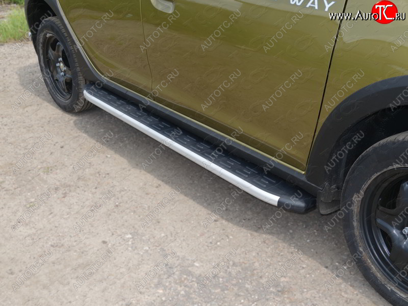 20 599 р. Пороги алюминиевые с пластиковой накладкой ТСС Тюнинг  Renault Sandero Stepway  (B8) (2014-2018) дорестайлинг (серые)  с доставкой в г. Воронеж