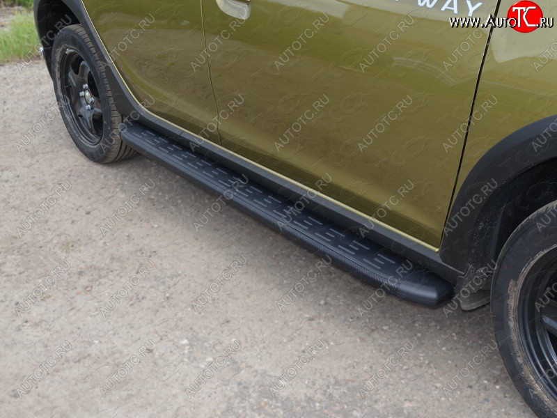 21 999 р. Пороги алюминиевые с пластиковой накладкой ТСС Тюнинг  Renault Sandero Stepway  (B8) (2014-2018) дорестайлинг (карбон черные)  с доставкой в г. Воронеж