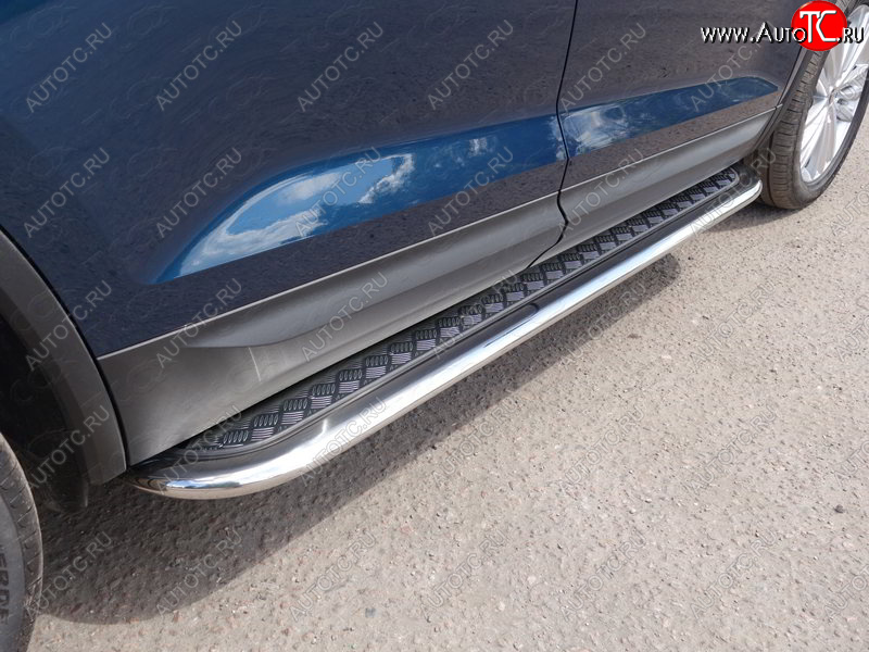 37 649 р. Пороги с площадкой 75х42 мм ТСС Тюнинг Skoda Karoq NU7 дорестайлинг (2017-2021) (серые)  с доставкой в г. Воронеж