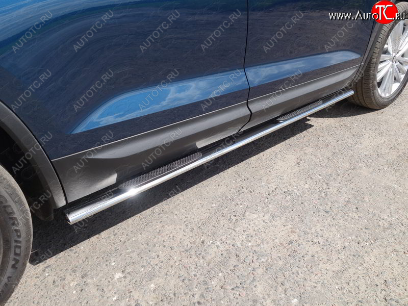 29 749 р. Пороги овальные с накладкой 75х42 мм ТСС Тюнинг Skoda Kodiaq NU7 дорестайлинг (2017-2021) (серые)  с доставкой в г. Воронеж
