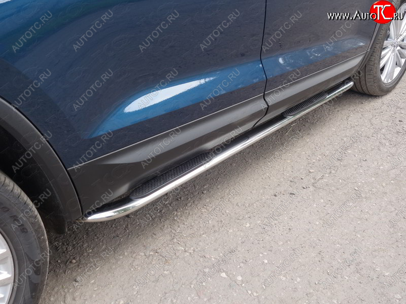 31 399 р. Пороги овальные гнутые с накладкой 75х42 мм ТСС Тюнинг Skoda Kodiaq NU7 дорестайлинг (2017-2021) (серые)  с доставкой в г. Воронеж