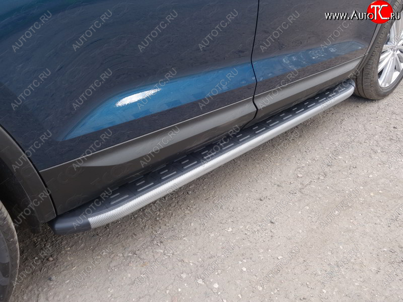 21 999 р. Пороги алюминиевые с пластиковой накладкой ТСС Тюнинг  Skoda Kodiaq  NU7 (2017-2021) дорестайлинг (карбон серые)  с доставкой в г. Воронеж