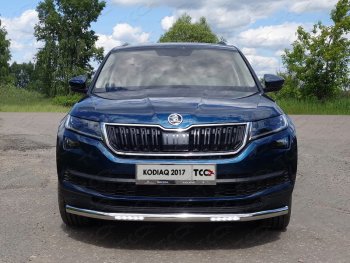 Защита переднего бампера нижняя с ДХО 60,3 мм ТСС Тюнинг Skoda Kodiaq NU7 дорестайлинг (2017-2021) (нержавейка)