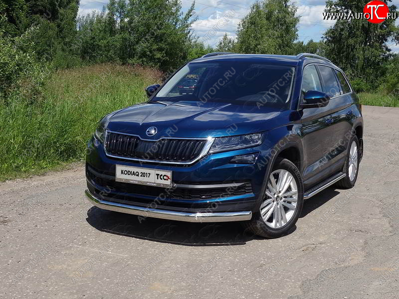 20 699 р. Защита переднего бампера нижняя овальная 75х42 мм ТСС Тюнинг  Skoda Kodiaq  NU7 (2017-2021) дорестайлинг (нержавейка)  с доставкой в г. Воронеж