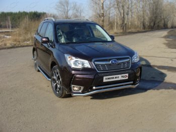 Защита переднего бампера нижняя двойная 60,3*42,4 мм спорт ТСС Тюнинг Subaru Forester SJ дорестайлинг (2012-2016) ()