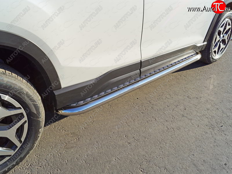 34 799 р. Пороги с площадкой 60,3 мм ТСС Тюнинг  Subaru Forester  SK/S14 (2018-2021) дорестайлинг (серые)  с доставкой в г. Воронеж
