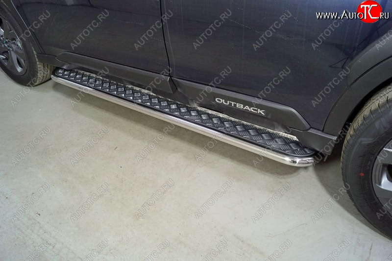30 099 р. Пороги с площадкой 42,4 мм ТСС Тюнинг  Subaru Outback  BT (2019-2025) универсал (серые)  с доставкой в г. Воронеж