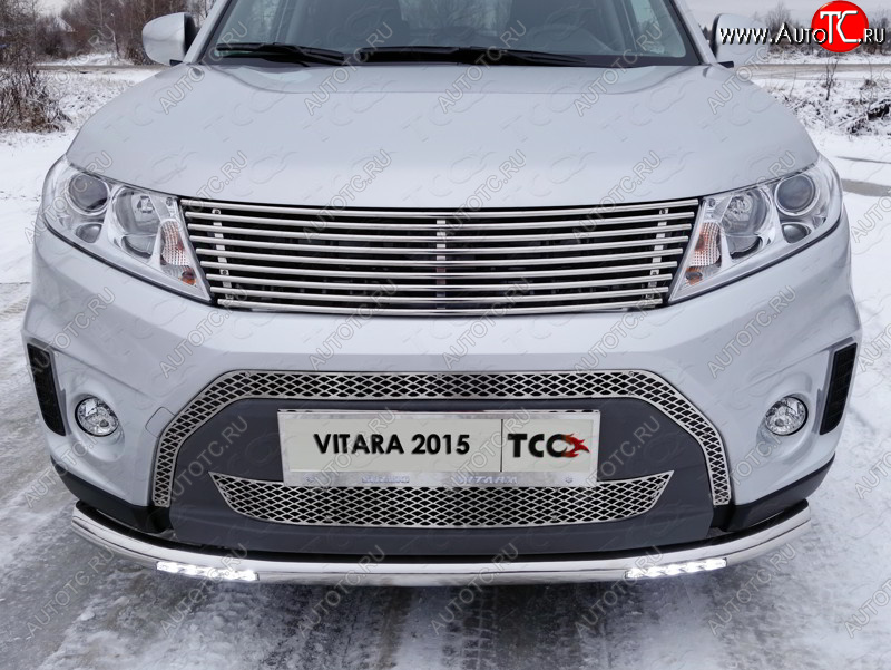 10 299 р. Декоративная вставка переднего бампера ТСС Тюнинг Suzuki Vitara LY дорестайлинг (2015-2019) (d 12 мм)  с доставкой в г. Воронеж