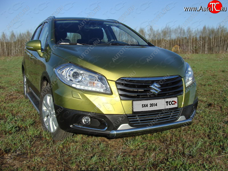 14 349 р. Защита переднего бампера нижняя овальная 75х42 мм ТСС Тюнинг  Suzuki SX4  JYB, JYA (2013-2016) хэтчбэк дорестайлинг (нержавейка)  с доставкой в г. Воронеж