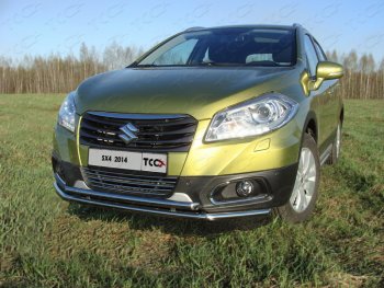 Защита переднего бампера нижняя двойная 42,4*42,4 мм ТСС Тюнинг Suzuki SX4  JYB, JYA (2013-2016) хэтчбэк дорестайлинг (нержавейка)
