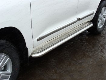 Пороги с площадкой 60,3 мм кроме EXECUTIVE ТСС Тюнинг Toyota Land Cruiser 200 2-ой рестайлинг (2015-2021) (серые)