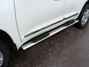 Пороги овальные с накладкой 120*60 мм кроме EXECUTIVE ТСС Тюнинг Toyota Land Cruiser 200 2-ой рестайлинг (2015-2021) (серые)