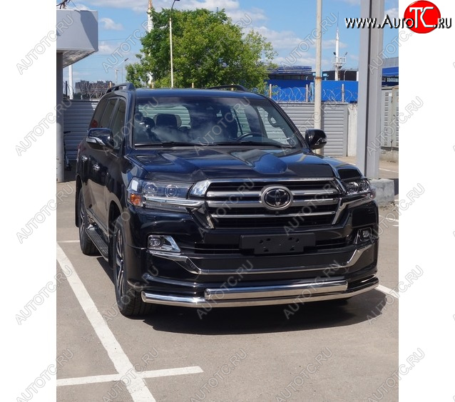 36 299 р. Защита передняя нижняя двойная 76,1*75 мм EXECUTIVE LOUNGE Тюнинг  Toyota Land Cruiser  200 (2015-2021) 2-ой рестайлинг (нержавейка)  с доставкой в г. Воронеж