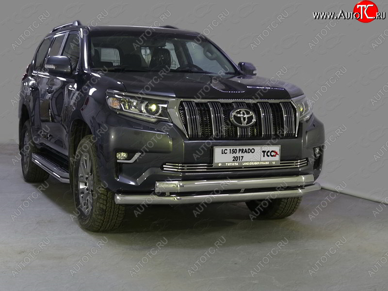 37 999 р. Защита передняя нижняя двойная 76,1*75 мм ТСС Тюнинг Toyota Land Cruiser Prado J150 2-ой рестайлинг (2017-2020) (нержавейка)  с доставкой в г. Воронеж