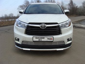 Защита переднего бампера нижняя с ходовыми огнями 60,3 мм ТСС Тюнинг Toyota Highlander XU50 дорестайлинг (2013-2017) (нержавейка)