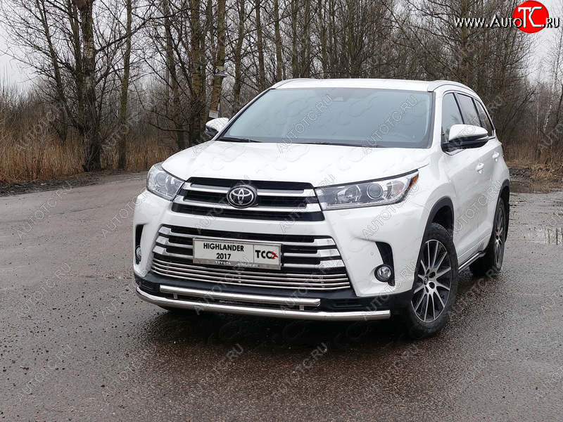 27 599 р. Защита переднего бампера нижняя двойная 60*42,4 мм ТСС Тюнинг  Toyota Highlander  XU50 (2016-2020) рестайлинг (нержавейка)  с доставкой в г. Воронеж