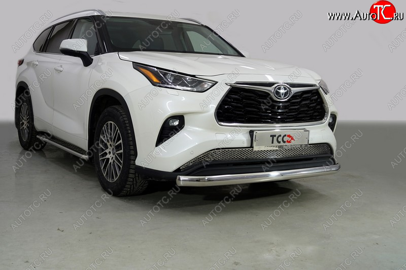 24 999 р. Защита переднего бампера нижняя овальная 75х42 мм ТСС Тюнинг Toyota Highlander XU70 (2020-2025) (нержавейка)  с доставкой в г. Воронеж