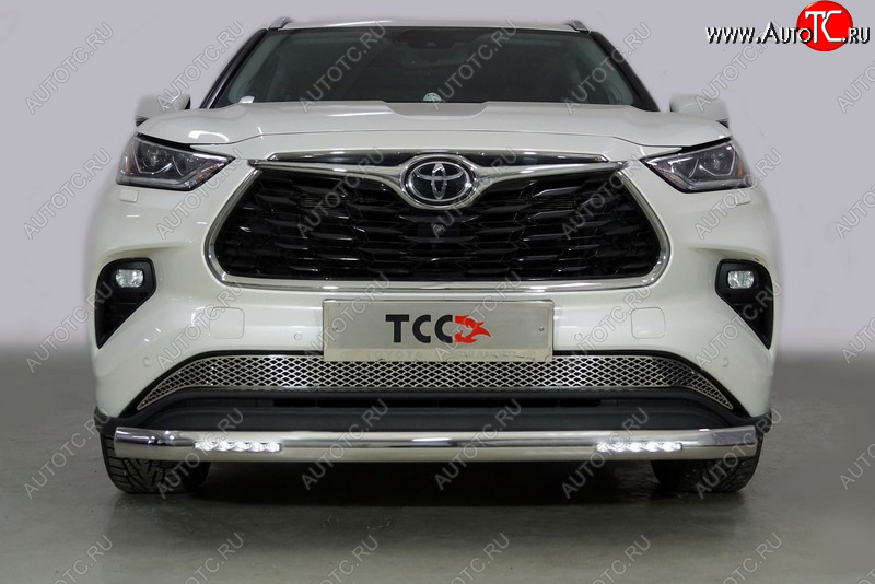 44 999 р. Защита передняя нижняя овальная с ДХО 75х42 мм ТСС Тюнинг  Toyota Highlander  XU70 (2020-2025) (нержавейка)  с доставкой в г. Воронеж