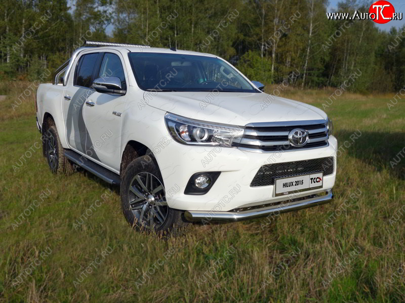 21 999 р. Защита переднего бампера нижняя d76,1 мм ТСС Тюнинг  Toyota Hilux  AN120 (2016-2020) дорестайлинг (нержавейка)  с доставкой в г. Воронеж