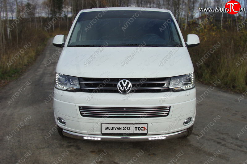 48 999 р. Защита передняя нижняя овальная с ДХО 75х42 мм ТСС Тюнинг Volkswagen Multivan T5 рестайлинг (2009-2015) (нержавейка)  с доставкой в г. Воронеж