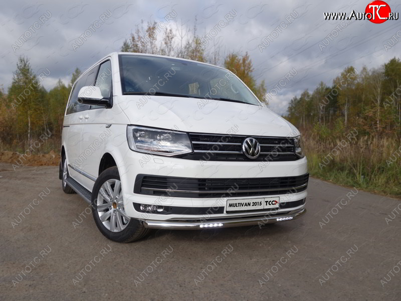 39 749 р. Защита переднего бампера нижняя с ДХО 60,3 мм ТСС Тюнинг  Volkswagen Multivan  T6 (2016-2019) дорестайлинг (нержавейка)  с доставкой в г. Воронеж