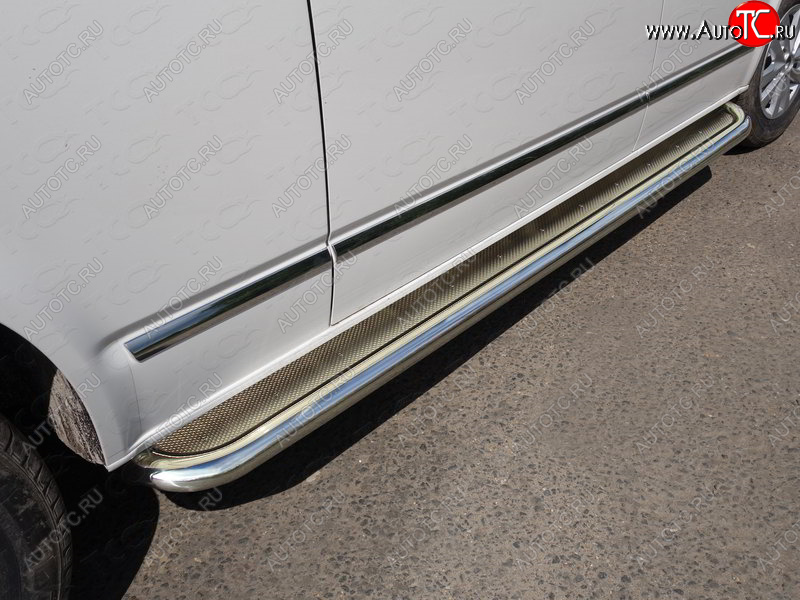 58 999 р. Пороги с площадкой 60,3 мм ТСС Тюнинг  Volkswagen Multivan  T6 (2016-2019) дорестайлинг (нержавейка)  с доставкой в г. Воронеж