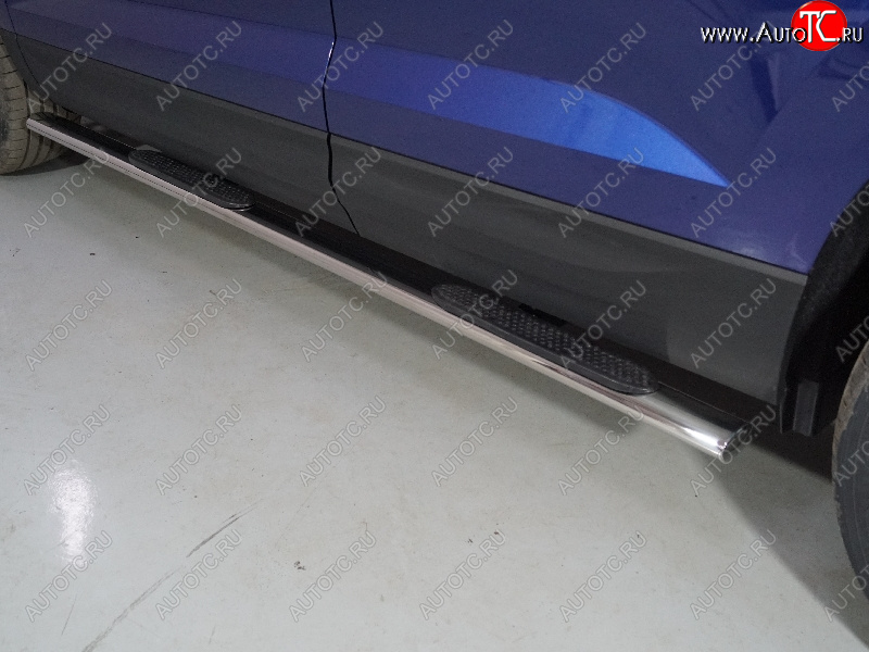 33 799 р. Пороги овальные с накладкой 75х42 мм ТСС Тюнинг Volkswagen Taos (2020-2022) (серые)  с доставкой в г. Воронеж
