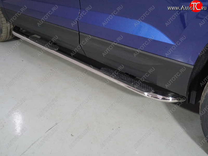 37 649 р. Пороги овальные гнутые с накладкой 75х42 мм ТСС Тюнинг Volkswagen Taos (2020-2022) (серые)  с доставкой в г. Воронеж