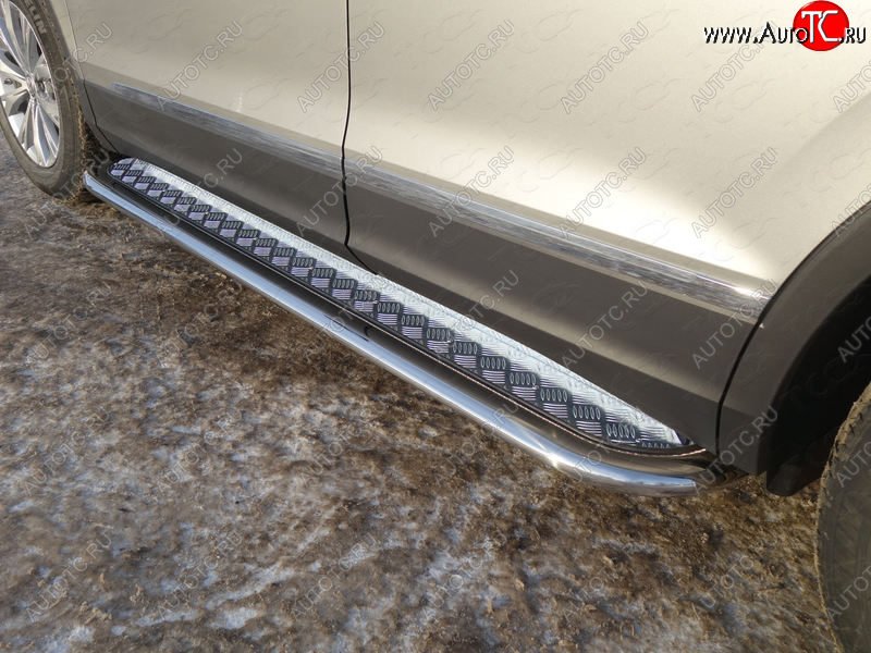 37 649 р. Пороги с площадкой 75х42 мм ТСС Тюнинг  Volkswagen Tiguan  Mk2 (2016-2020) дорестайлинг (серые)  с доставкой в г. Воронеж
