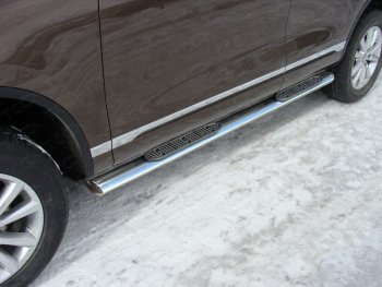 Пороги овальные с накладкой 120*60 мм ТСС Тюнинг Volkswagen Touareg NF рестайлинг (2014-2018) (серые)