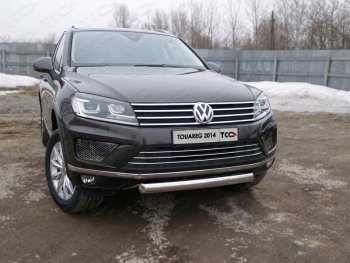 Защита переднего бампера нижняя овальная 75*42 мм ТСС Тюнинг Volkswagen Touareg  2 NF (2014-2018) рестайлинг (нержавейка)
