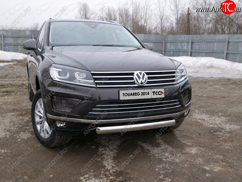 20 699 р. Защита переднего бампера нижняя овальная 75*42 мм ТСС Тюнинг Volkswagen Touareg 2 NF рестайлинг (2014-2018) (нержавейка)  с доставкой в г. Воронеж