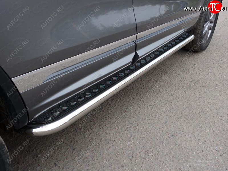 36 999 р. Пороги с площадкой 60,3 мм R-Line ТСС Тюнинг Volkswagen Touareg NF рестайлинг (2014-2018) (серые)  с доставкой в г. Воронеж