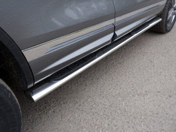 Пороги овальные с накладкой 120*60 мм R-Line ТСС Тюнинг Volkswagen Touareg NF рестайлинг (2014-2018) (серые)