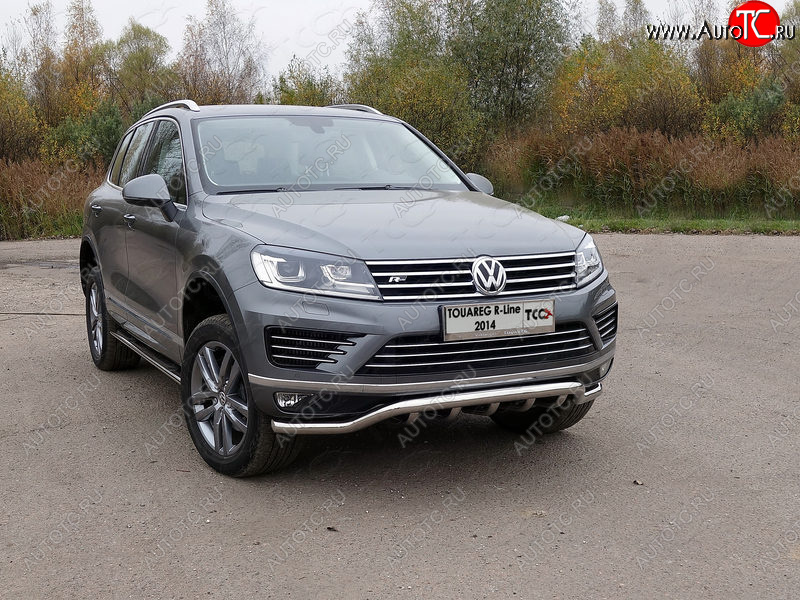 36 299 р. Защита передняя нижняя кенгурин 60,3*42,4 мм R-Line ТСС Тюнинг  Volkswagen Touareg  2 NF (2014-2018) рестайлинг (нержавейка)  с доставкой в г. Воронеж