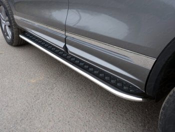 Пороги с площадкой 75х42 мм R-Line ТСС Тюнинг Volkswagen Touareg NF рестайлинг (2014-2018) (серые)