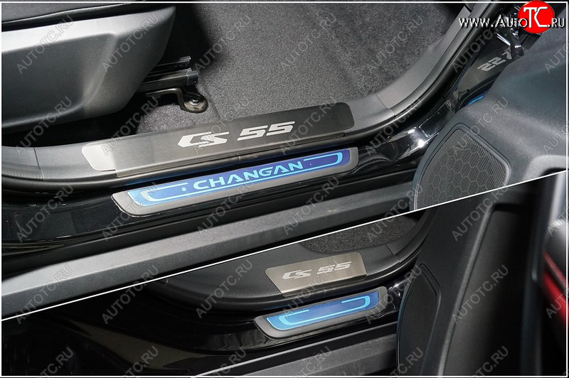 3 599 р. Накладки на пластиковые пороги, ТСС Тюнинг  Changan CS55 Plus (2021-2025) (лист шлифованный надпись CS55)  с доставкой в г. Воронеж