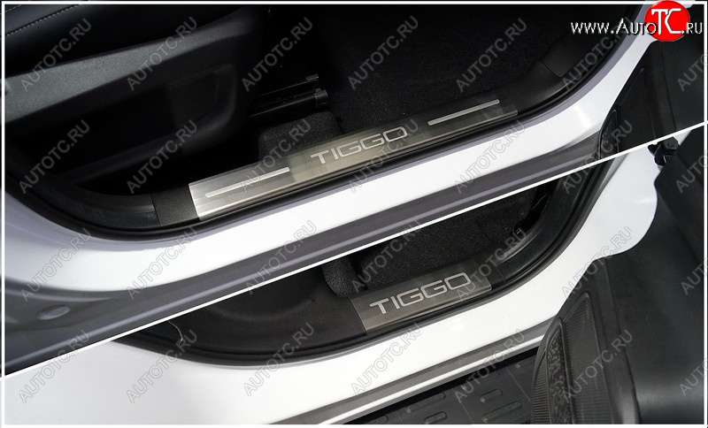 4 699 р. Накладки на пластиковые пороги, ТСС Тюнинг  Chery Tiggo 7 PRO (2019-2025) (лист шлифованный надпись Tiggo)  с доставкой в г. Воронеж