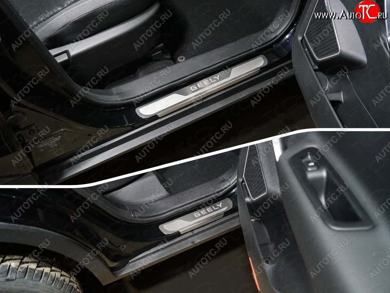 4 999 р. Накладки на пороги, ТСС Тюнинг  Geely Atlas  NL3 (2016-2022) (лист шлифованный надпись Geely)  с доставкой в г. Воронеж