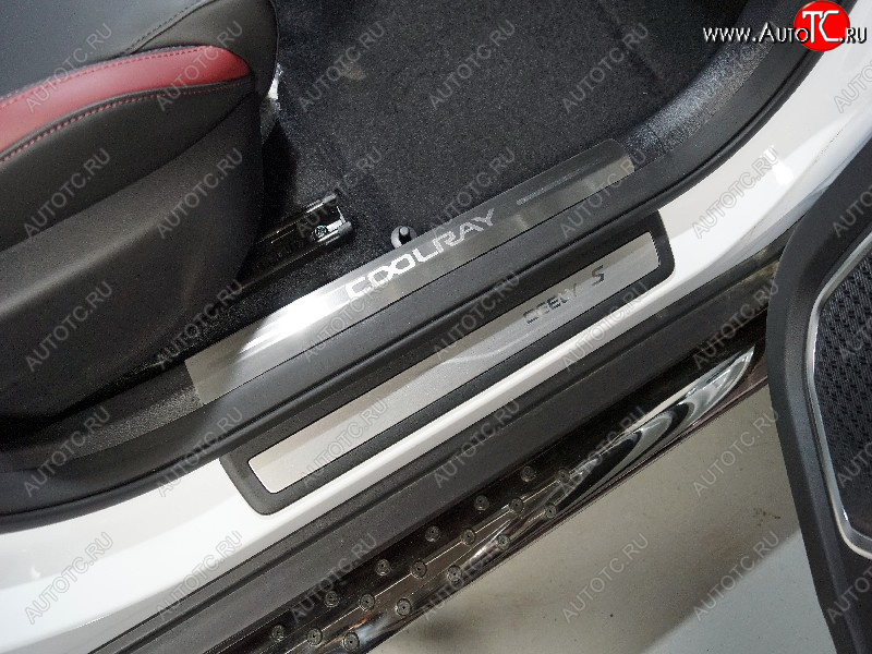 2 769 р. Накладки на пластиковые пороги, ТСС Тюнинг Geely Coolray SX11 дорестайлинг (2018-2023) (лист шлифованный надпись Coolray)  с доставкой в г. Воронеж