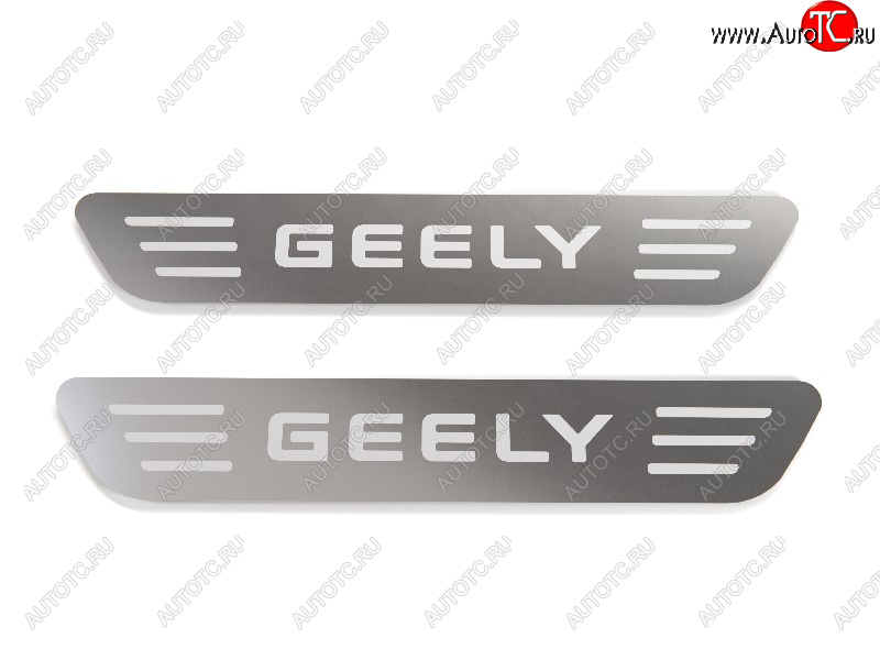 2 299 р. Накладки на пластиковые пороги, ТСС Тюнинг  Geely Monjaro (2022-2025) (лист шлифованный надпись Geely)  с доставкой в г. Воронеж